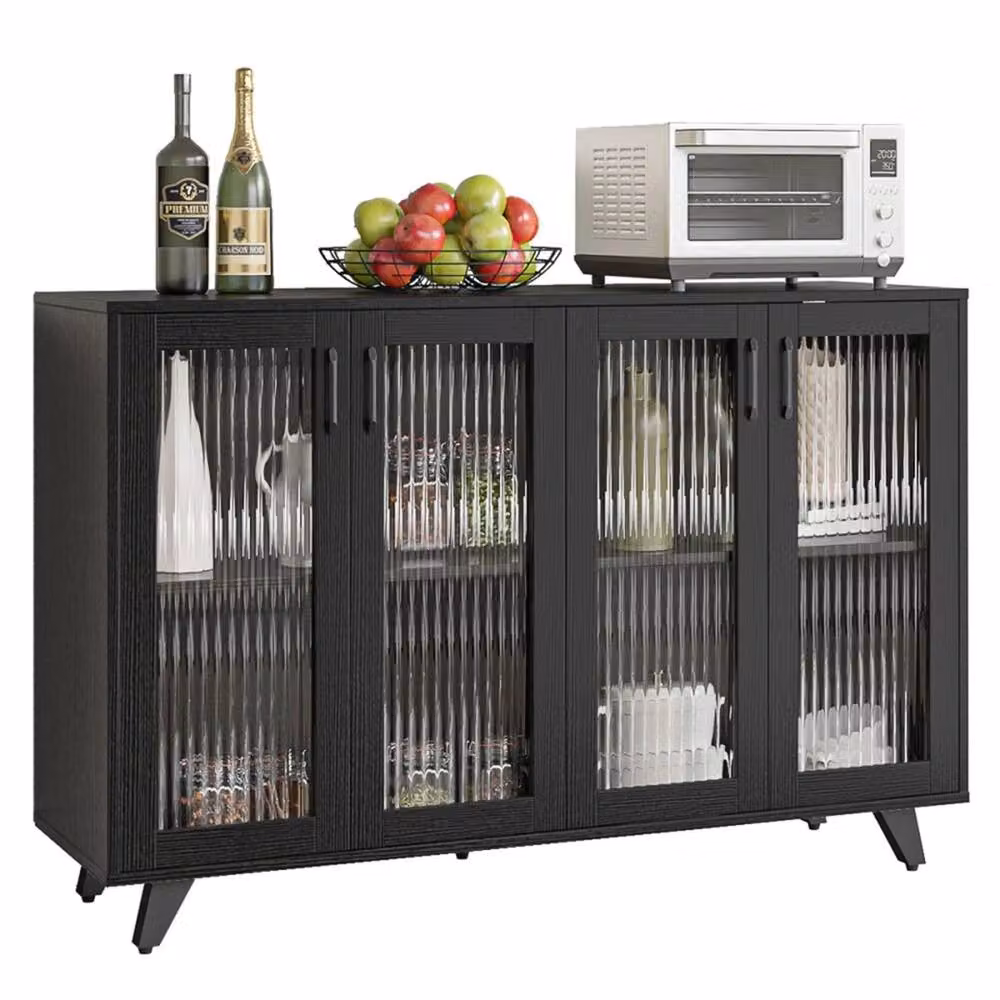 Hinsinc Modern Black 4 Door Sideboard and Kitchen Buffet Cupboard – 3