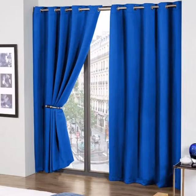 New Edge Blinds Essential Woven Thermal Blackout Eyelet Curtains in Blue, W: 116 cm, H: 183 cm – 1
