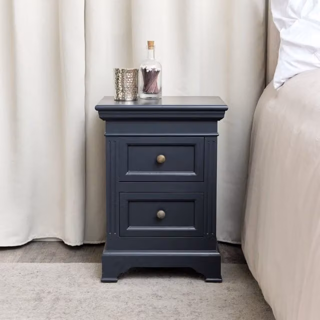 Melody Maison Daventry Two Drawer Bedside Table in Navy Blue and Black