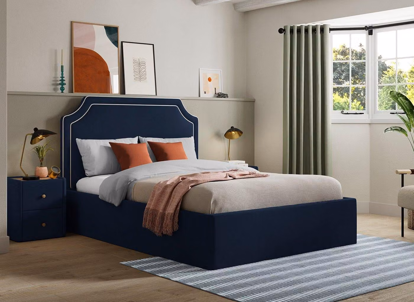 Silentnight Holden Blue Fabric Upholstered Ottoman Bed Frame with Lift Up Base