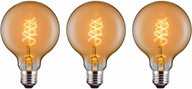 Ferretti Amber Globe E27 LED Spiral Filament Dimmable Bulb Pack of 3 in Transparent Glass