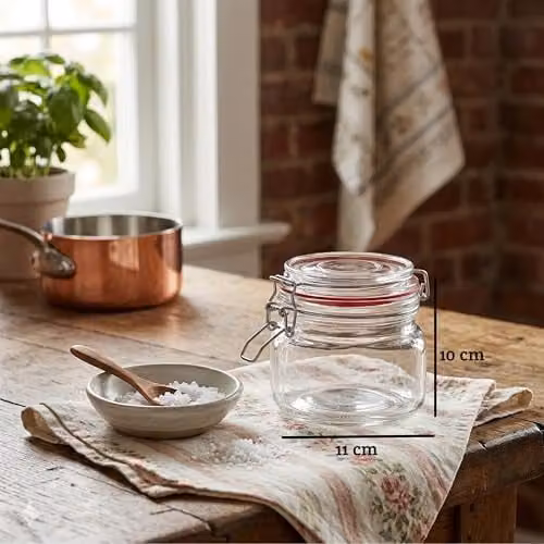 Orsina Transparent Glass Storage Jar with Stainless Steel Clip Lid, 500ml – 3