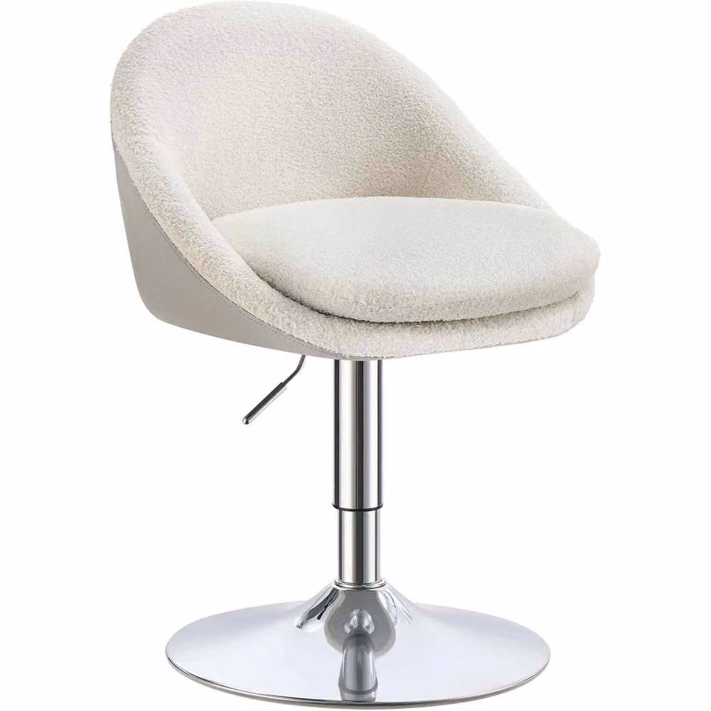 The Bazaarist Modern Adjustable Swivel Task Chair in White and Beige Bouclé Fabric – 2