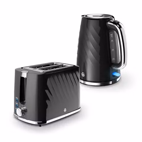 Swan Windsor Kitchen Set, 1.7L Kettle and 2 Slice Toaster in Black – 6