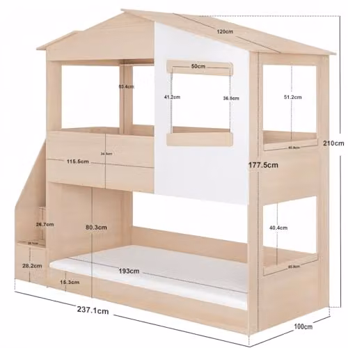 Flair Dreamland House Single Staircase Bunk Bed in Oak and White – 2