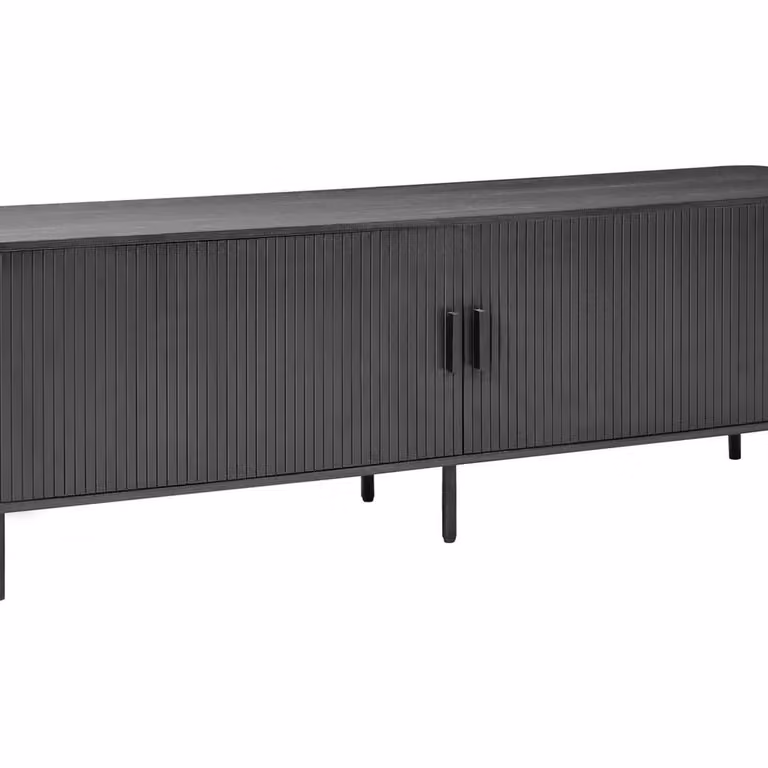 Wyld and Coco Black MDF TV Stand with Metal Legs and Sliding Doors