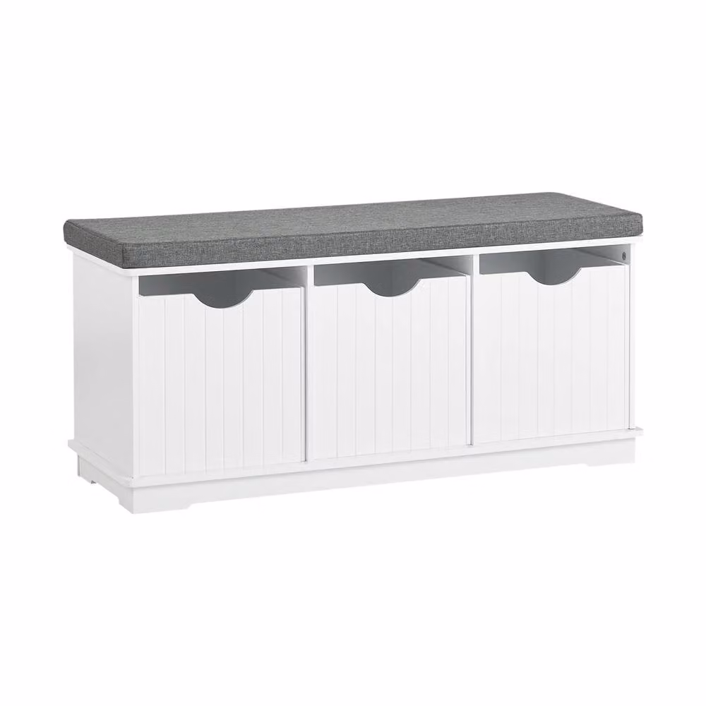 SoBuy Scandinavian Style Entrance Bench with Removable Fabric Cushion and 3 Storage Boxes in White and Grey – 2