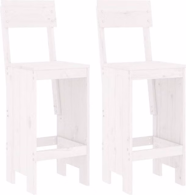 Berkfield Set of 2 White Rustic Solid Wood Pine Bar Stools, W: 40 cm, D: 48.5 cm, H: 115.5 cm