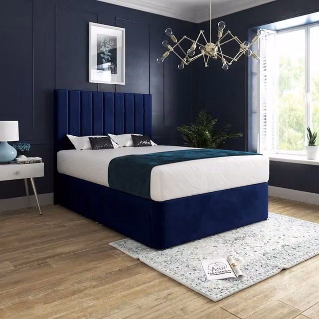Casani Marcelo Small Single Upholstered Velvet Bed Frame in Blue – 1