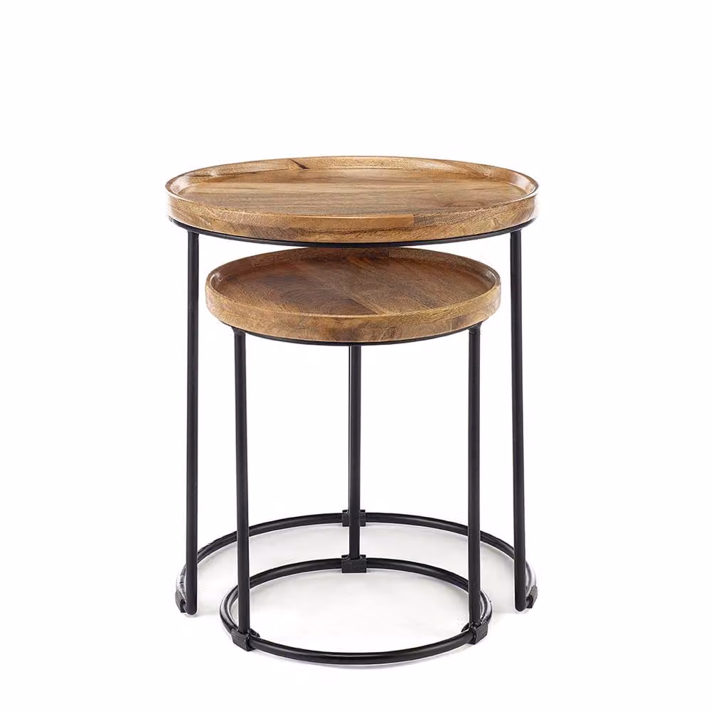 Elm Home And Garden Round Nest of Two Tables in Black and Brown Solid Mango Wood – 2