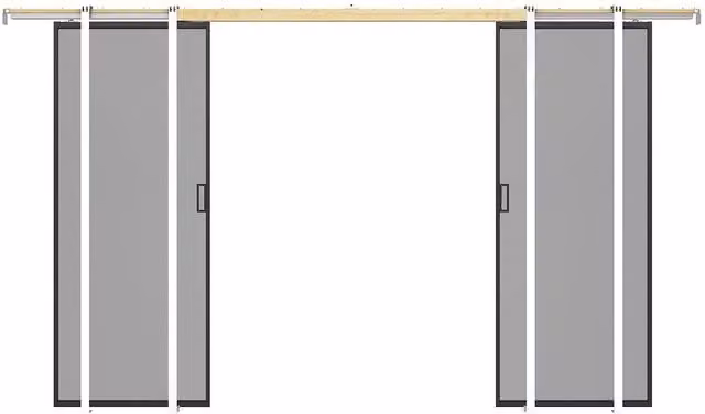 Vente-unique Modern Double Sliding Pocket Door System in Black Aluminium and Smoked Glass, H: 205 cm, W: 93 cm, D: 2 cm