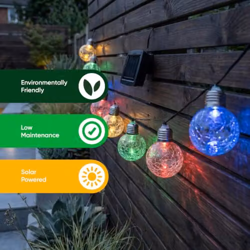 Gardenwize 10 Piece Solar Powered Multi-coloured LED Crackle Glass Sphere String Lights – 5