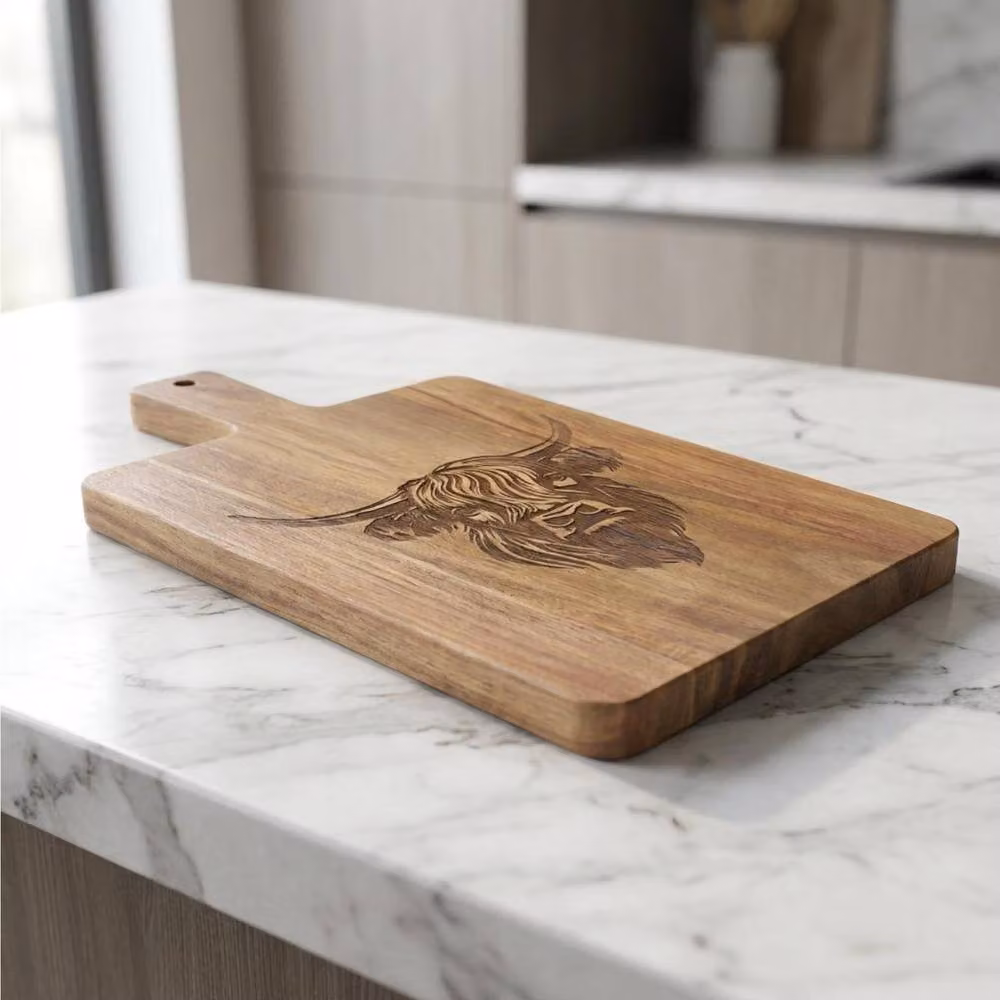 Garden Greatness Highland Cow Wooden Cutting Board in Brown and Multicolour – 2