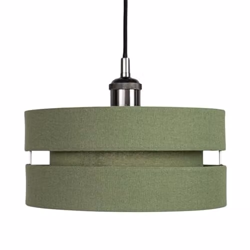 Happy Homewares Modern Green Linen Fabric Triple Tier Cylinder Ceiling Pendant Light Shade, Diameter: 26 cm – 1