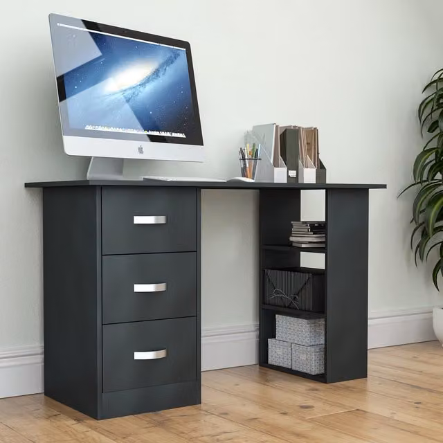 Vida Designs Mason Modern Rectangular Computer Desk in Black and Silver