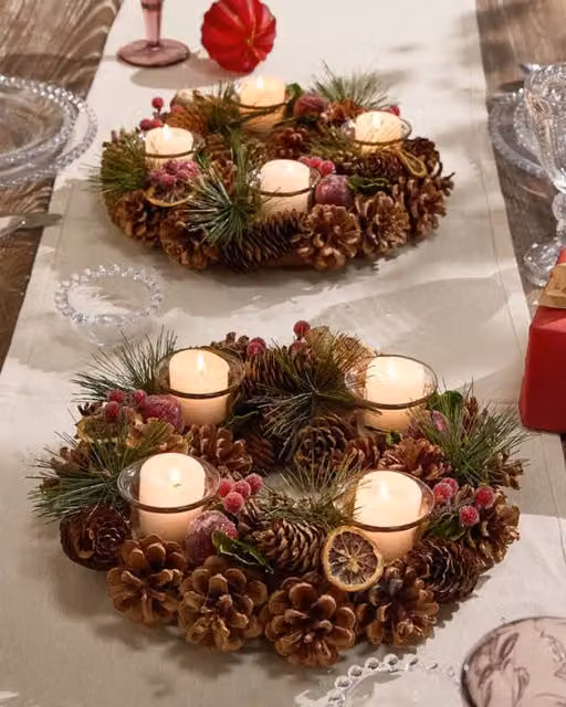 Dibor Set of 2 Citrus Spice Round Table Centrepiece Candle Holders in Brown, Diameter: 30 cm – 1