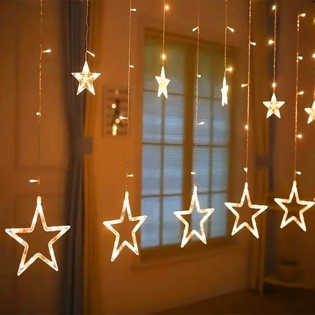 Living and Home LED Star Curtain String Lights in Warm White and Multicolour