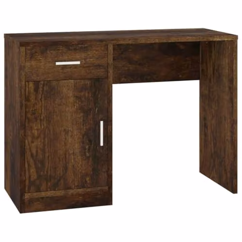 vidaXL Computer Desk with Drawer and Cabinet in Smoked Oak, W/D/H: 100 x 40 x 73 cm – 1