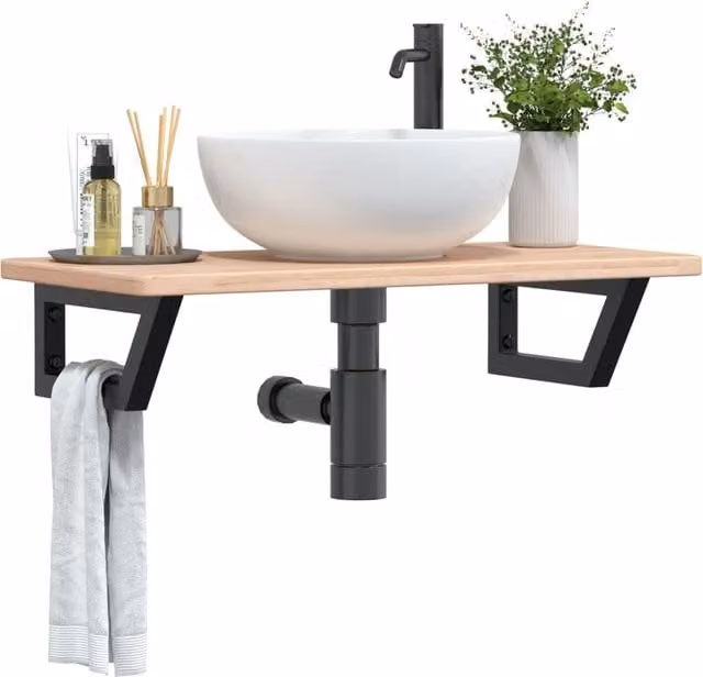 Berkfield Home Wall Mounted Basin Shelf in Brown Oak and Steel