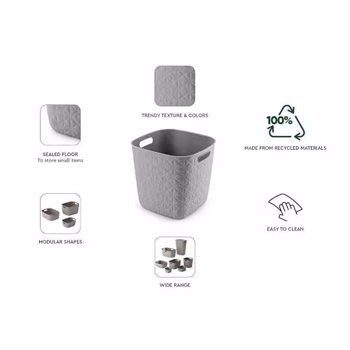 Curver Softex Cube 15L Storage Basket in Taupe and Grey Plastic with Handles – 2