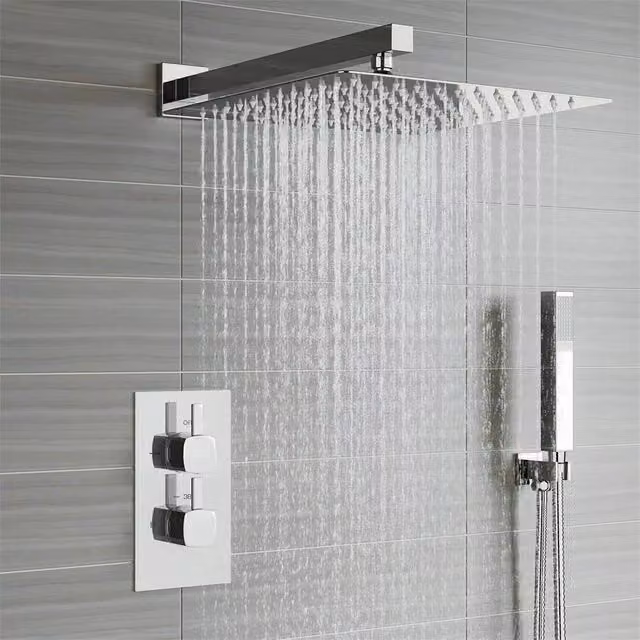 Havendro Concealed Square Thermostatic Shower Set in Chrome Silver, W: 50 cm x H: 80 cm – 1