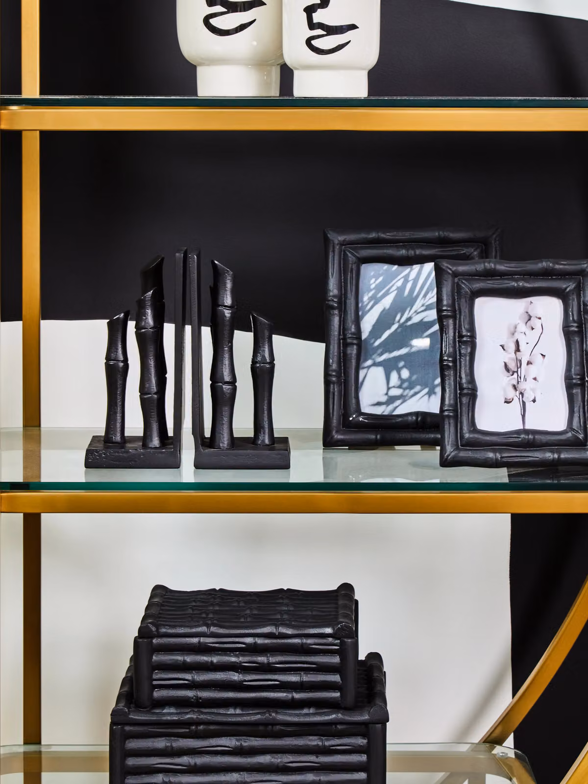 Orsina Hiba Set of Two Black Metal Bamboo Effect Bookends – 2