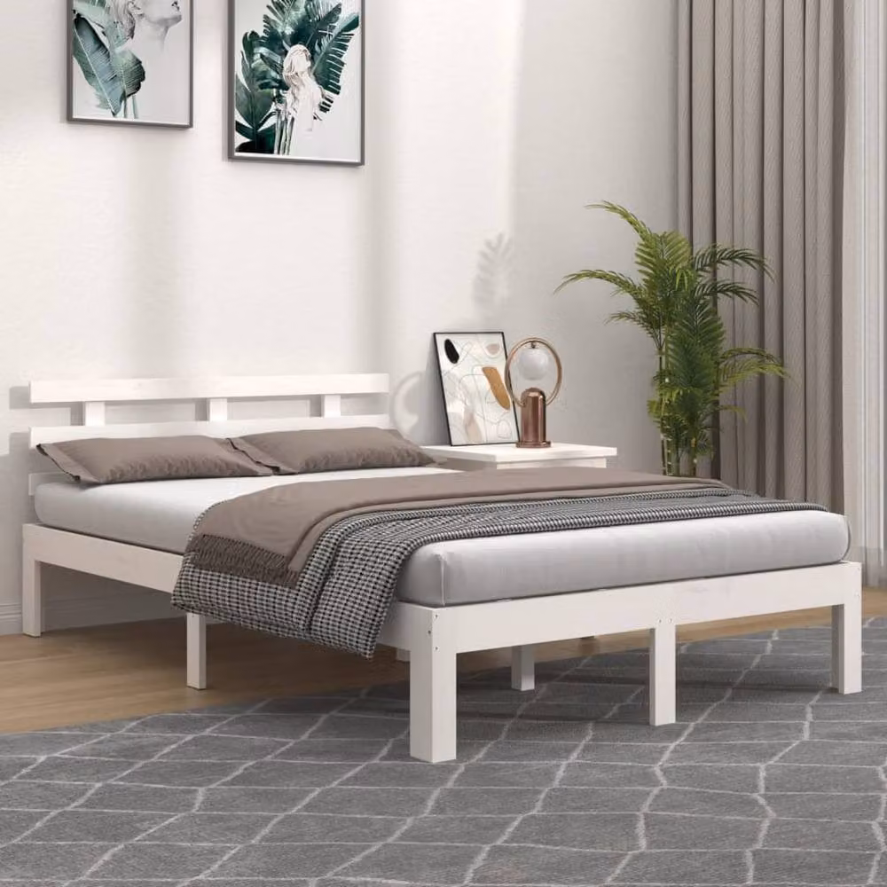 Berkfield Home White Solid Pine Wood Bed Frame W/D/H: 140 x 190 x 69.5 cm – 2