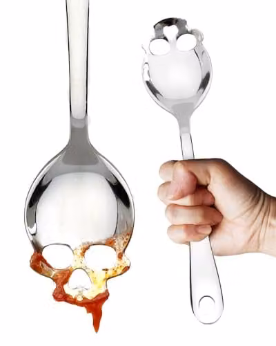 Suck UK Skull Serving Spoon in Polished Silver Stainless Steel