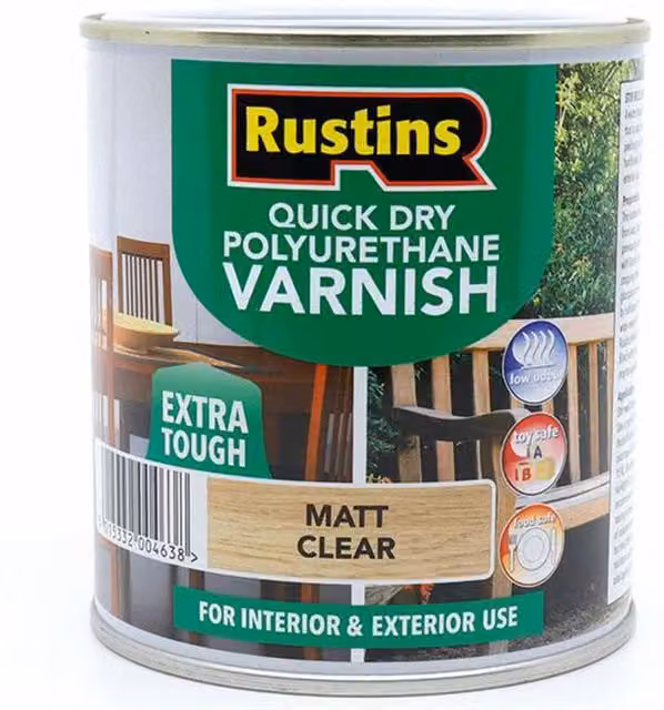 Rustins Quick Dry Polyurethane Varnish Matt Clear 500ml Water-Based Non-Yellowing Wood Finish – 6