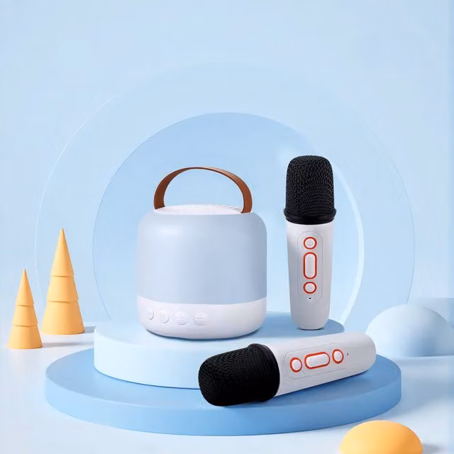 Kidkid Bluetooth Karaoke Speaker with Dual Wireless Condenser Microphones and RGB Lights, White