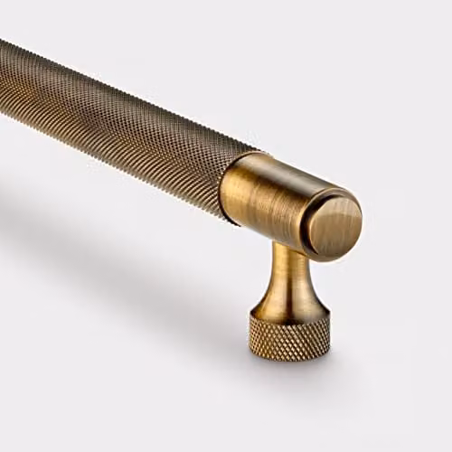 Pushka Home Solid Brass Knurled Bar Handles in Antique Gold, 128mm Hole Centre