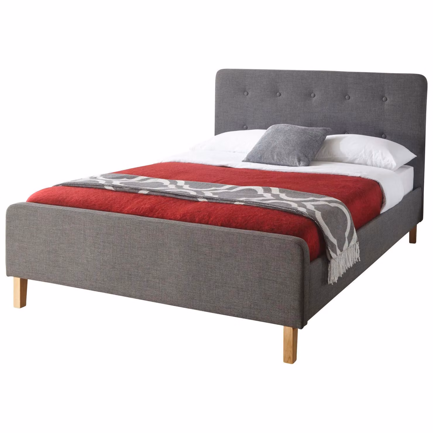 Home Source Ashbourne King Size Padded Fabric Upholstered Bed in Grey – 4