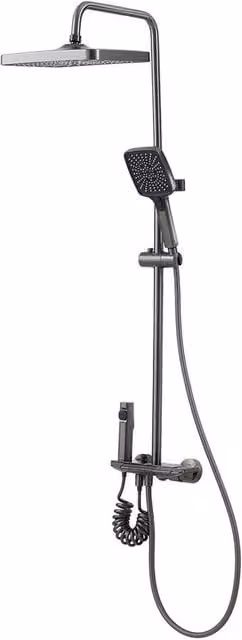 Living and Home Wall-Mounted Grey Piano-Key Panel Shower System Set with Overhead and Hand Shower in Gunmetal