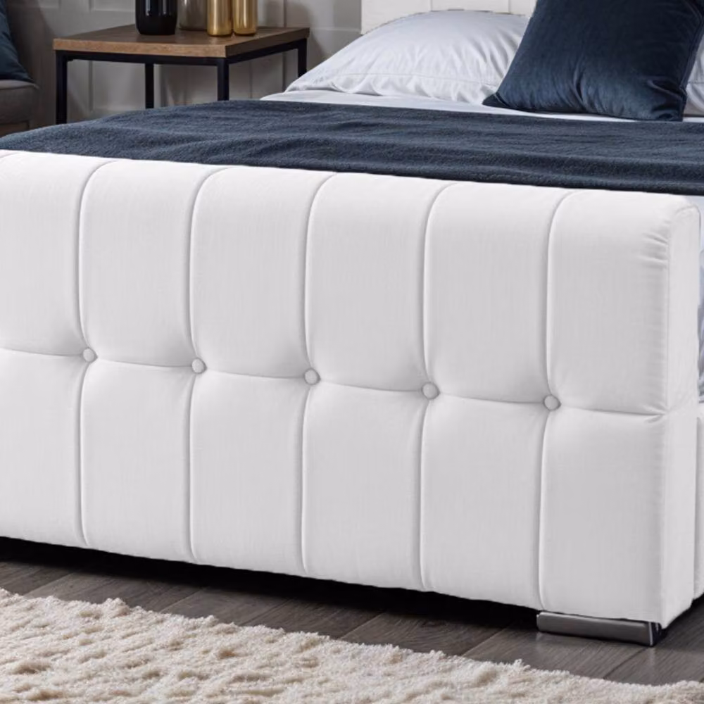 UK Bed Furniture Orlando Upholstered King Size Bed in White with Slatted Base and 48 Inch Headboard, W/D/H: 180 x 200 cm – 3