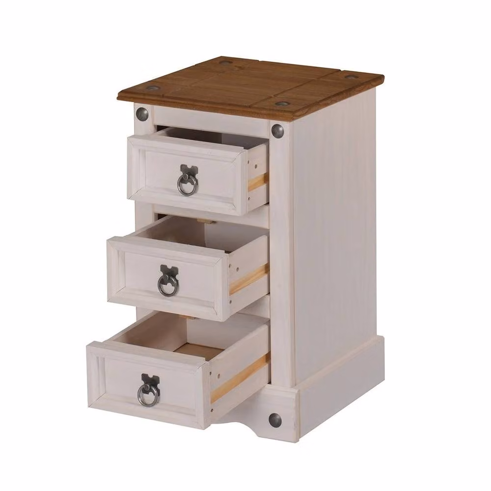 FORGEVIO White Mexican Pine 3 Drawer Narrow Bedside Cabinet – 2