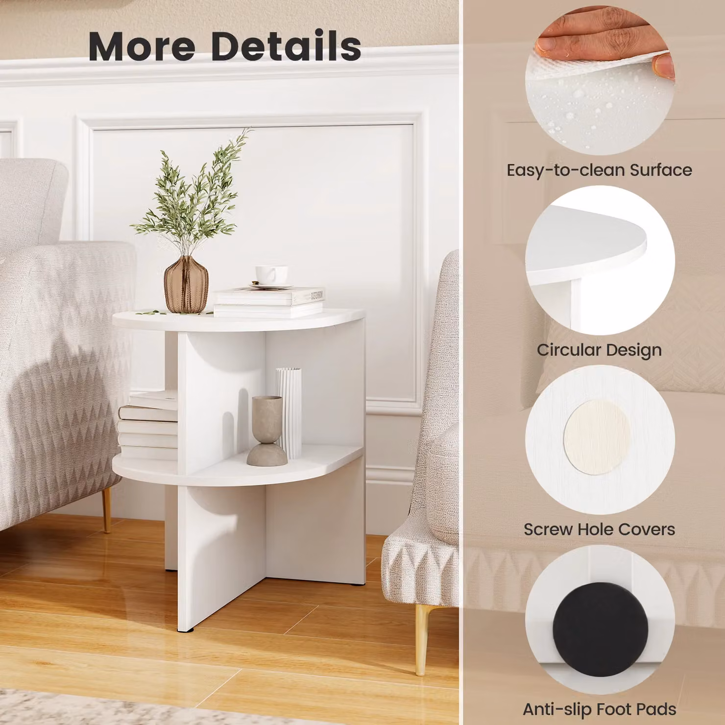 Gymax 2-Tier Wooden Half Round Side Table and Nightstand in White – 2