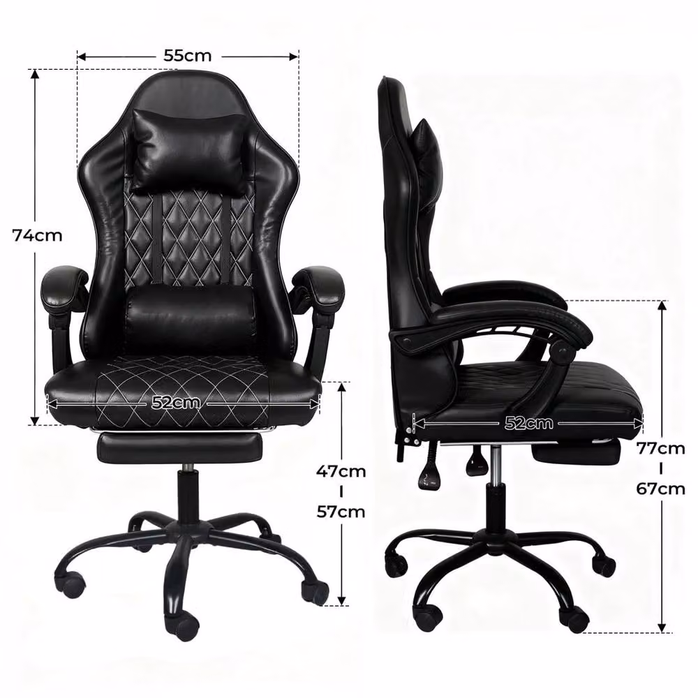 EONLION Black Synthetic Leather Gaming Racing Office Chair with Headrest and Armrests – 2
