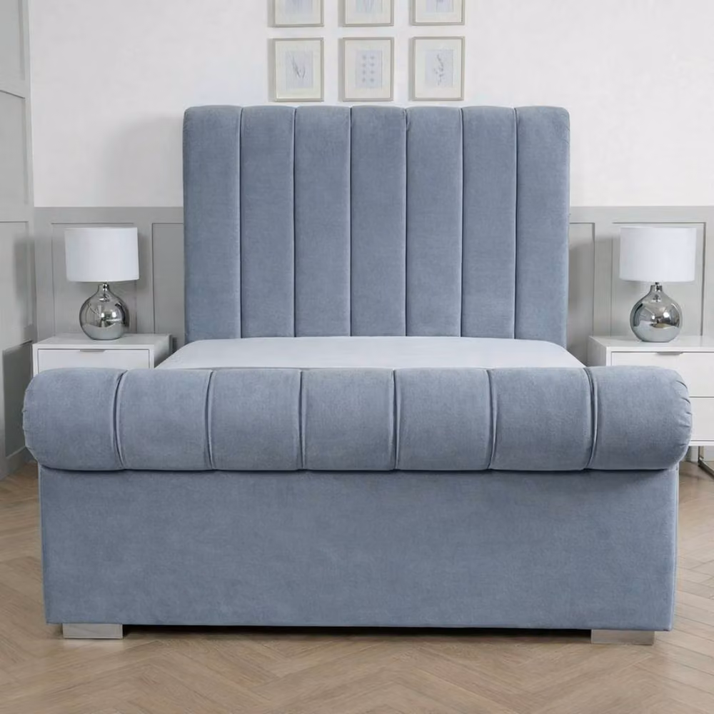 Living Comfort Bedz Orion Upholstered Velvet Gas Lift Storage Bed in Blue, Small Double (120 x 200 cm)