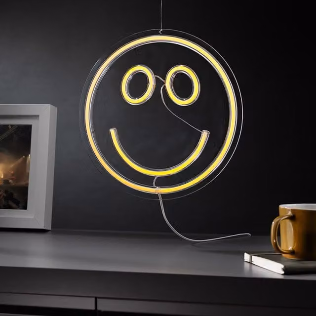 RED5 Smiley Face LED Neon Effect Wall Light, Yellow