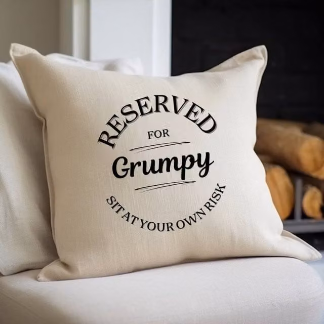 Aye Do Gifts Reserved for Grumpy Linen Cushion in Beige, W/D/H: 40 x 40 x 40 cm – 1