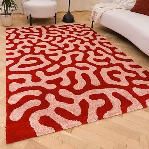 THE RUGS Joli Area Rug in Doodle Red and Pink, Modern Abstract Design, W: 200 cm x D: 290 cm