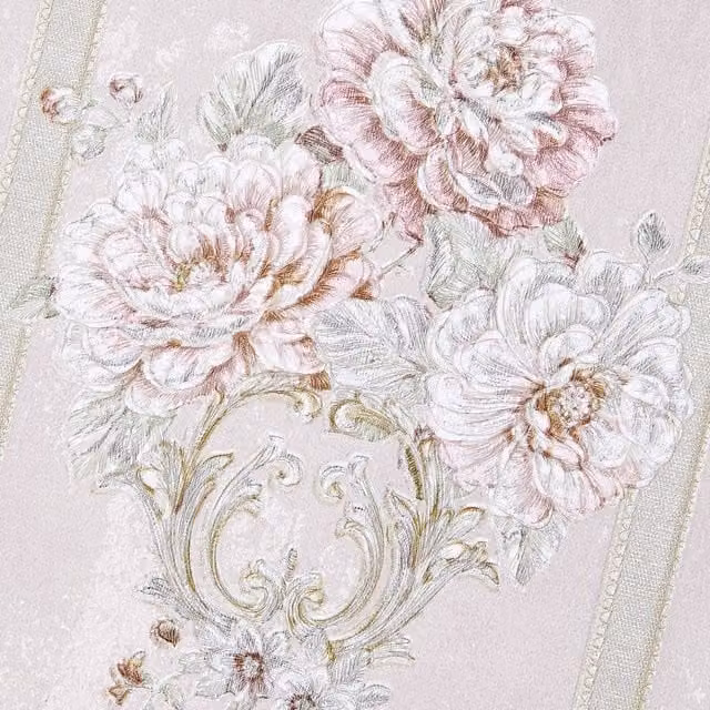 Livingandhome Pink Botanical Floral Non-Woven Wallpaper Roll, Moisture Resistant, Classic Style