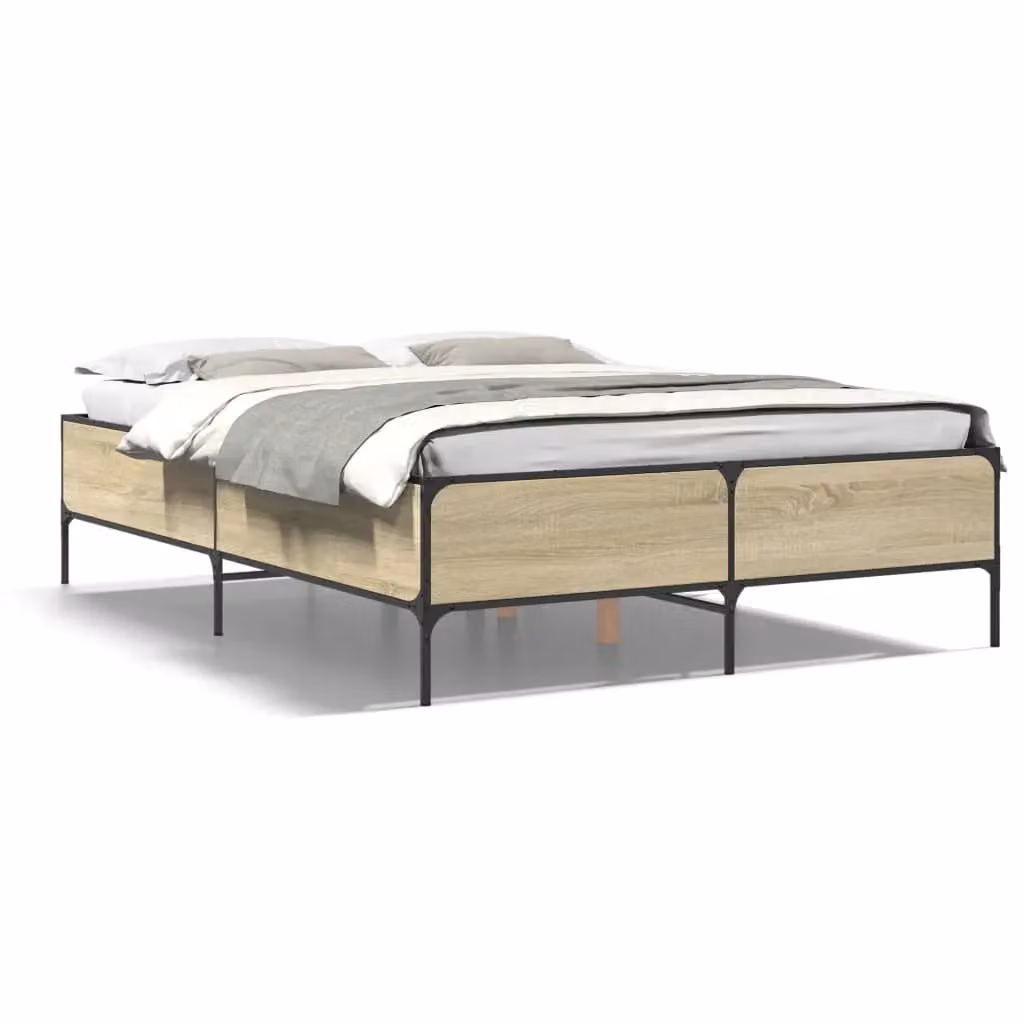 Berkfield Home Sonoma Oak Bed Frame in Brown, W/D/H: 140 x 200 cm – 2