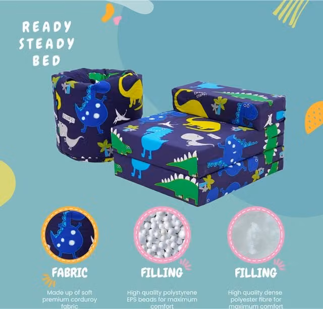 Ready Steady Bed Kids Z Bed and Bean Bag Chair in Dino Dark Blue
