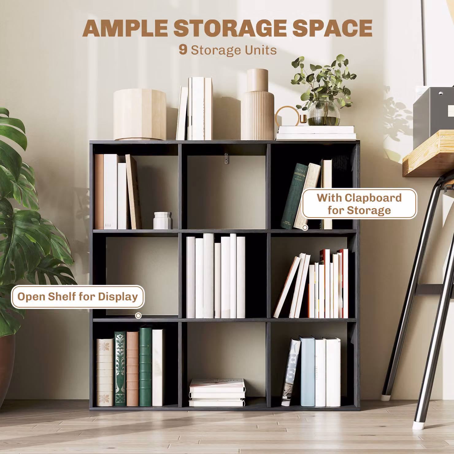 HOMCOM Nine-Cube Freestanding Storage Shelf in Black Matt MDF – 4