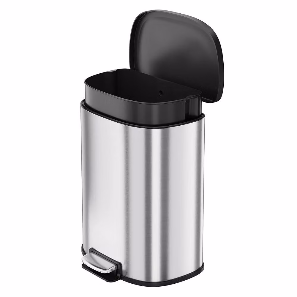 London Boutique 50L Stainless Steel Step Trash Can with Soft-Close Lid and Removable Inner Bucket, Silver – 2