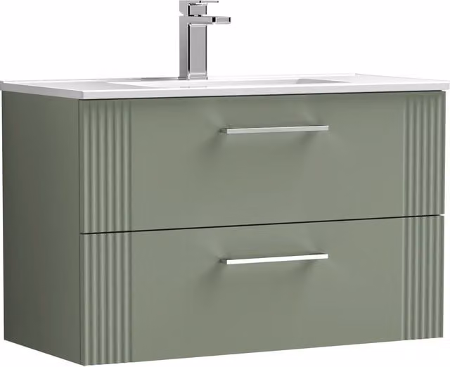 Balterley Wall Hung 2 Drawer Vanity Unit with Minimalist Basin, Satin Green – 1