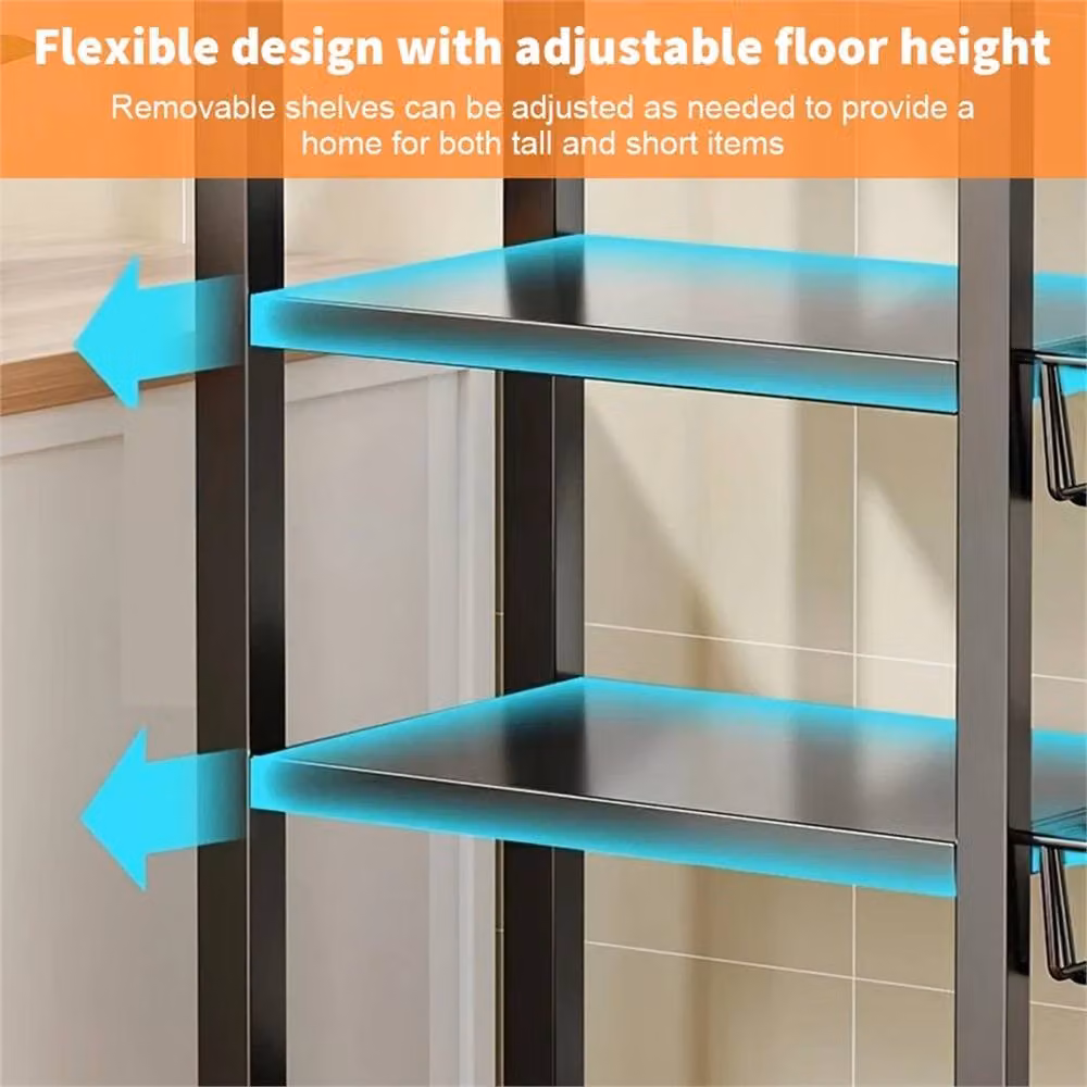 Nordara 4 Tier Black Metal Kitchen Storage Basket Trolley Cart Organiser with Adjustable Shelves – 4