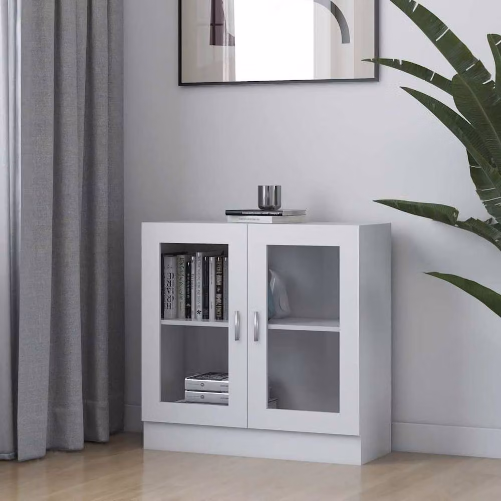 Berkfield Home White Vitrine Cabinet with Glass Doors, W/D/H: 82.5 x 30.5 x 80 cm – 2