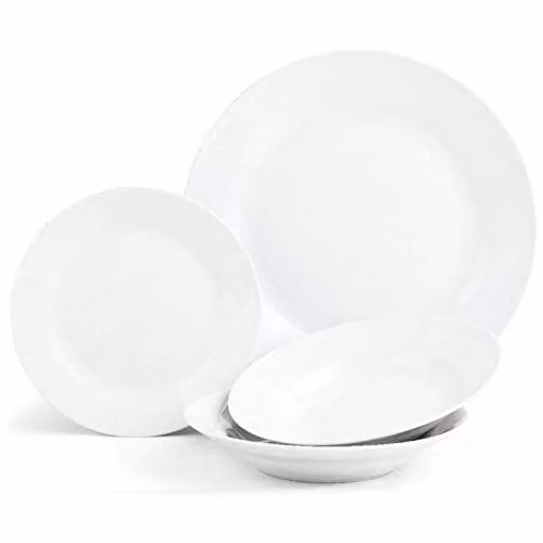 Sabichi 12 Piece White Porcelain Dinner Service Set, Microwave and Dishwasher Safe